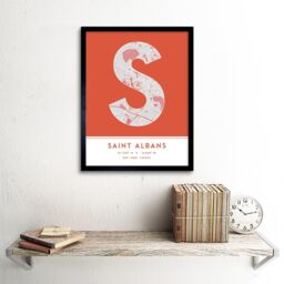 "Wee Blue Coo Wall Art Print Saint Albans England United Kingdom City Map Modern Typography Stylish Letter Framed Word in Orange - Size: W12"" x H16""" - thumbnail 2