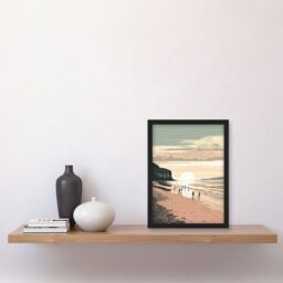 Artery8 Dog Walks on the Beach Sunset Coastal Landscape Artwork Framed Wall Art Print A4 in Black - thumbnail 2