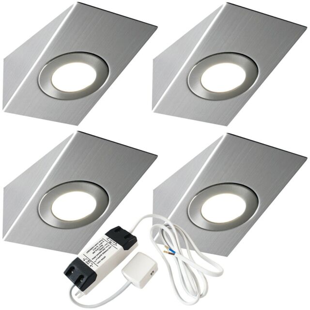 Loops 4x BRUSHED NICKEL Wedge Surface Under Cabinet Kitchen Light & Driver Kit - Warm White LED in Metallics - image 1