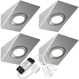 Loops 4x BRUSHED NICKEL Wedge Surface Under Cabinet Kitchen Light & Driver Kit - Warm White LED in Metallics - thumbnail 1