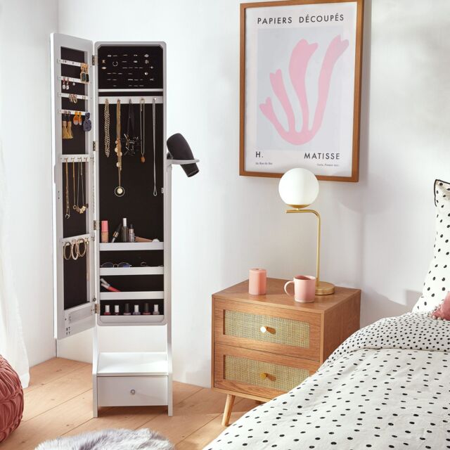 Beautify Full Length Free Standing Jewellery Cabinet Armoire with Storage Drawer in White - image 1