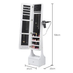 Beautify Full Length Free Standing Jewellery Cabinet Armoire with Storage Drawer in White - thumbnail 7
