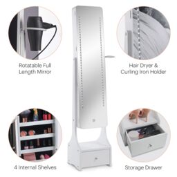 Beautify Full Length Free Standing Jewellery Cabinet Armoire with Storage Drawer in White - thumbnail 2