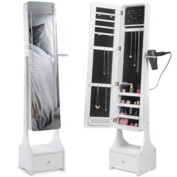Beautify Full Length Free Standing Jewellery Cabinet Armoire with Storage Drawer in White - thumbnail 5