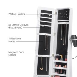 Beautify Full Length Free Standing Jewellery Cabinet Armoire with Storage Drawer in White - thumbnail 3