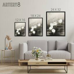 "Artery8 Chicks Eating Worms Framed Canvas Wall Art Print Ohara Koson in Grey - Size: W12"" x H16""" - thumbnail 4