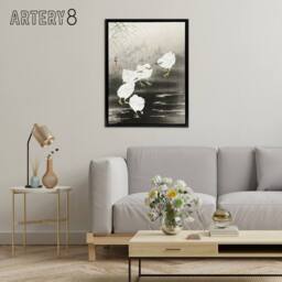 "Artery8 Chicks Eating Worms Framed Canvas Wall Art Print Ohara Koson in Grey - Size: W12"" x H16""" - thumbnail 3