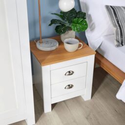 Home Source Bedside 2 Drawer Bedroom Oak Top Metal Handle Wood Nightstand in White - thumbnail 3