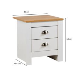Home Source Bedside 2 Drawer Bedroom Oak Top Metal Handle Wood Nightstand in White - thumbnail 8
