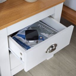 Home Source Bedside 2 Drawer Bedroom Oak Top Metal Handle Wood Nightstand in White - thumbnail 5