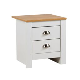 Home Source Bedside 2 Drawer Bedroom Oak Top Metal Handle Wood Nightstand in White - thumbnail 7
