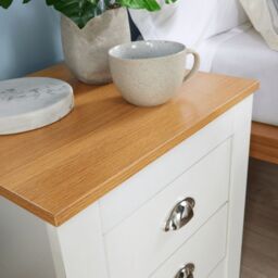 Home Source Bedside 2 Drawer Bedroom Oak Top Metal Handle Wood Nightstand in White - thumbnail 4