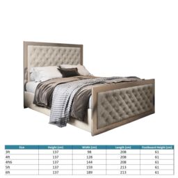 KDMD Maddison Upholstered Soft Velvet Metal Cream Bed Frame - Size: Small Double - thumbnail 4