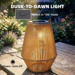 OUTSUNNY Rattan Hanging Solar Lights Outdoor Garden Lantern Set of 2, Brown - thumbnail 6