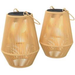 OUTSUNNY Rattan Hanging Solar Lights Outdoor Garden Lantern Set of 2, Brown - thumbnail 2