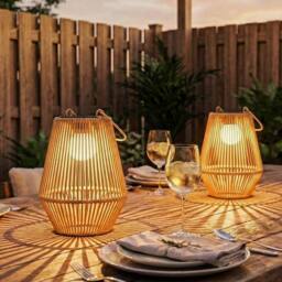 OUTSUNNY Rattan Hanging Solar Lights Outdoor Garden Lantern Set of 2, Brown - thumbnail 1