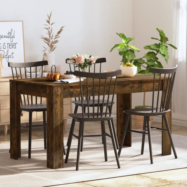 Berkfield Home Dining Table Smoked Oak 140x74.5x76 cm Engineered Wood in Brown - image 1