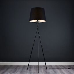 ValueLights Camden Black Metal Tripod Floor Lamp with Black Tapered Lamp Shade