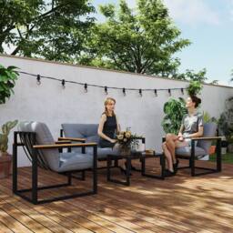 OUTSUNNY Garden Furniture Set 4 Seater Indoor Outdoor Conservatory in Light Grey - thumbnail 1