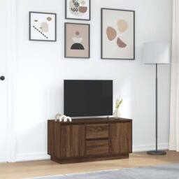Berkfield Home TV Cabinet with LED Lights Brown Oak 100x41x50 cm - Size: 100 x 41 x 50 cm - thumbnail 4