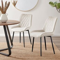 FurnitureboxUK Set of 2 Pesaro Luxury Velvet Dining Chairs With Diamond Stitched Back & Black Metal Legs in Cream - thumbnail 1