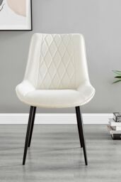 FurnitureboxUK Set of 2 Pesaro Luxury Velvet Dining Chairs With Diamond Stitched Back & Black Metal Legs in Cream - thumbnail 2