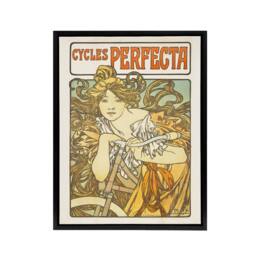 "Artery8 Cycles Perfecta Vintage Bike Advert Framed Canvas Wall Art Print Mucha in Orange - Size: W12"" x H16""" - thumbnail 1