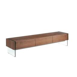 Angel Cerda Walnut TV Stand with Tempered Glass Legs & 3 in Brown - thumbnail 1