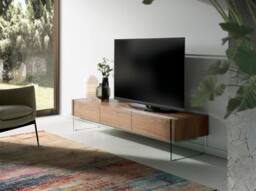 Angel Cerda Walnut TV Stand with Tempered Glass Legs & 3 in Brown - thumbnail 3