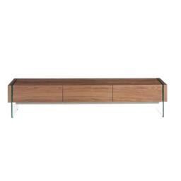 Angel Cerda Walnut TV Stand with Tempered Glass Legs & 3 in Brown - thumbnail 2