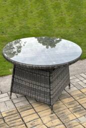 Fimous PE Rattan Round Dining Table With Clear Tempered Glass in Dark Grey