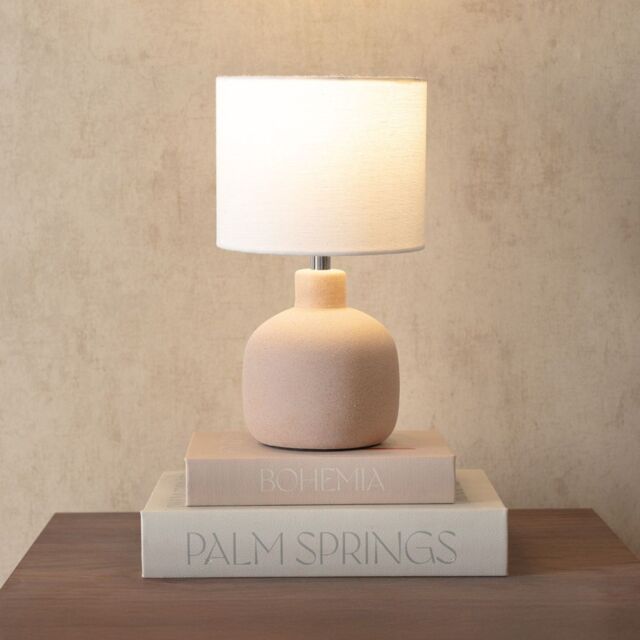 ValueLights Chelsea Natural Linen Shade Hand Finished Sandblast Ceramic Table Lamp in Cream - image 1