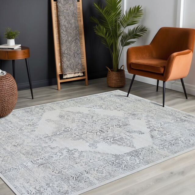Livabliss Roma-Vintage Off-White Grey Charcoal Traditional Boho Living Dining Bedroom Rug in Cream - Size: 200 cm x 275 cm - image 1