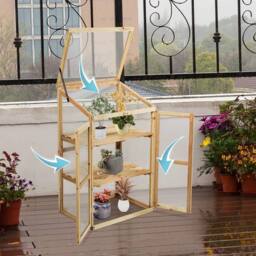 EONLION Mini Wooden Cold Frame Raised Flower Planter in Brown - Size: 100g - thumbnail 4