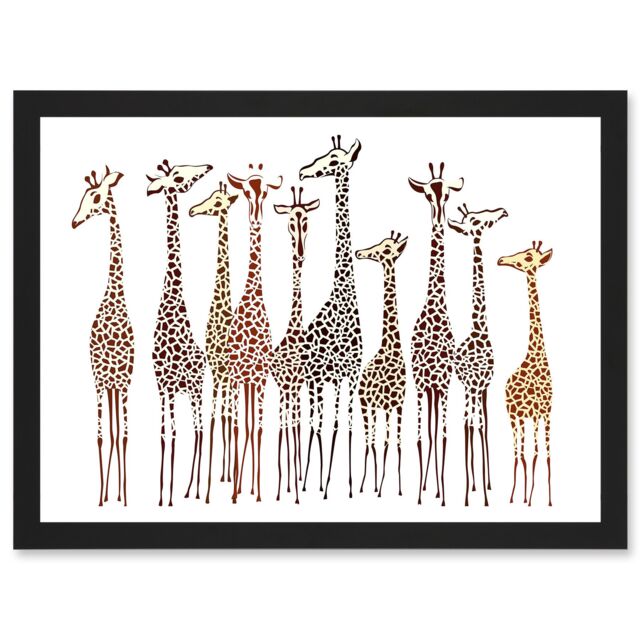 Artery8 10 Giraffes Illustration A4 Artwork Framed Wall Art Print in Black - image 1