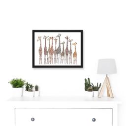 Artery8 10 Giraffes Illustration A4 Artwork Framed Wall Art Print in Black - thumbnail 2