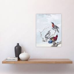 "Artery8 Three Crimson Sunbirds Watercolour Schouman Wall Art Poster Print in Blue - Size: W24"" x H32""" - thumbnail 4