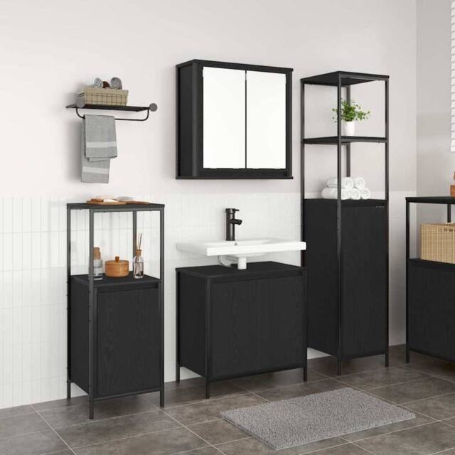 Berkfield Home 3 Piece Bathroom Furniture Set Black Oak Engineered Wood - image 1