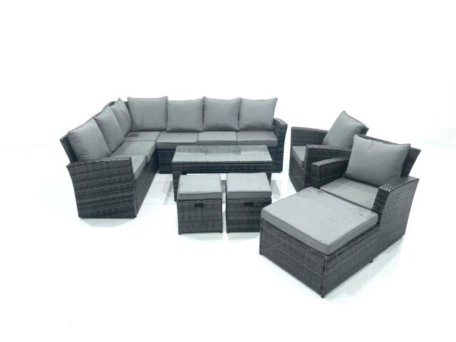 Fimous 11 Seat Rattan Garden Furniture Corner Sofa Set Outdoor Patio Sofa Chair Table Set in Dark Grey - image 1