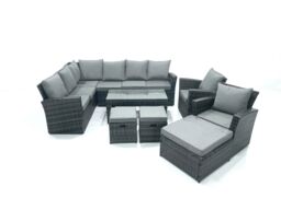 Fimous 11 Seat Rattan Garden Furniture Corner Sofa Set Outdoor Patio Sofa Chair Table Set in Dark Grey - thumbnail 1