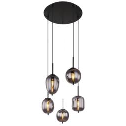Netlighting Blacky Cluster Pendant Matt Black Smoke Glass Shade 5x E14