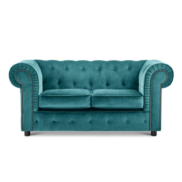 Furnishings For Less UK Ashbourne Chesterfield Large Velvet Fabric 2 Seater Sofa Studded Design in Teal - image 1