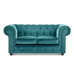 Furnishings For Less UK Ashbourne Chesterfield Large Velvet Fabric 2 Seater Sofa Studded Design in Teal
