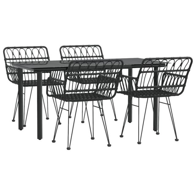 Berkfield Home Beautiful 5 Piece Garden Dining Set Black Poly Rattan - image 1