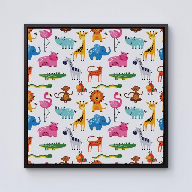 Warren Reed - Designer Hand Drawn Cartoon Animals Framed Canvas in Black - Size: w10 inch x h10 inch - image 1