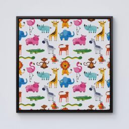 Warren Reed - Designer Hand Drawn Cartoon Animals Framed Canvas in Black - Size: w10 inch x h10 inch - thumbnail 1