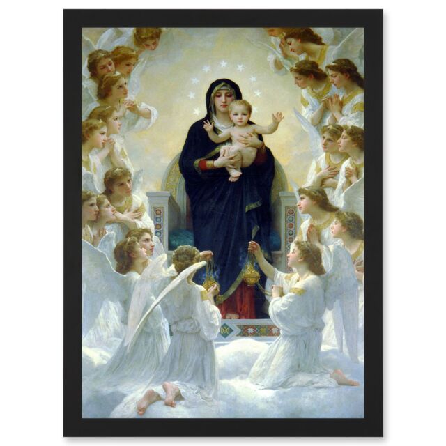 Artery8 William Adolphe Bouguereau Virgin With Angels Old Painting Artwork Framed Wall Art Print A4 in Black - image 1