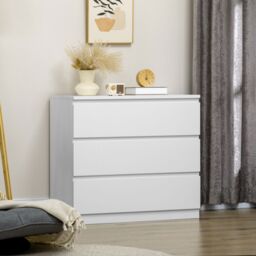 HOMCOM Chest of Drawers, 3 Drawer Storage Cabinet Unit for Bedroom in White - thumbnail 1