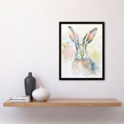"Artery8 Colourful Bunny Rabbit Light Watercolour Painting Framed Art Print in White - Size: W12"" x H16""" - thumbnail 4