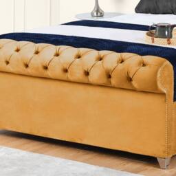 "UK Bed Furniture Chesterfield Sleigh Upholstered Bed with 48"" Headboard - Slatted Base in Mustard - Size: Small Double" - thumbnail 3